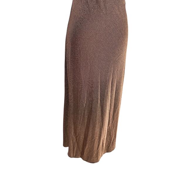 Vintage 90s Y2K Betsy & Adam Bronze Shimmer Jeweled Cutout Prom Dress Gown 3/4 - Picture 5 of 9